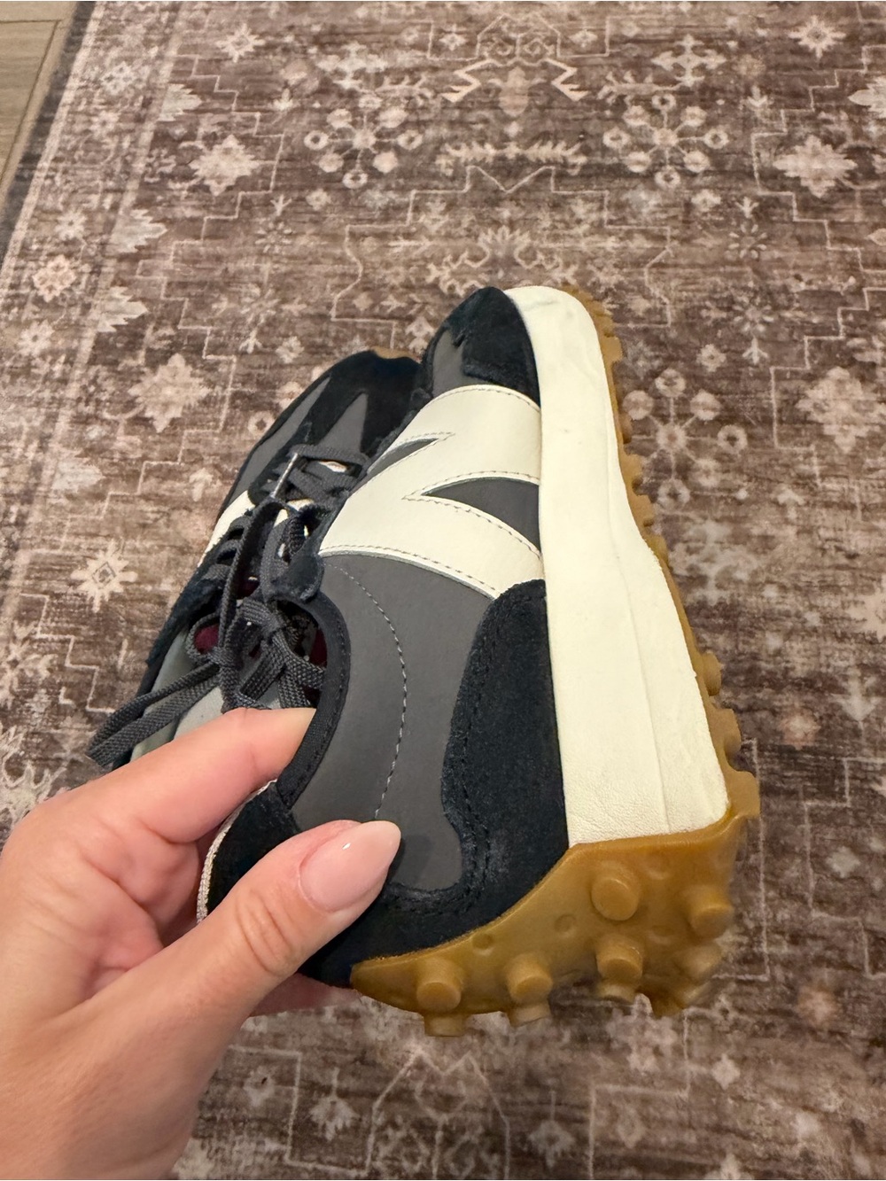 New Balance Black White and Gum Retro Runner Sneakers - Picture 9 of 14